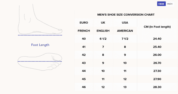 City Max men's footwear size chart