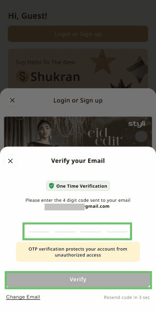 Verifying Email on Styli App