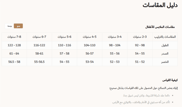 دليل مقاسات ماكس لملابس الأطفال واليافعين